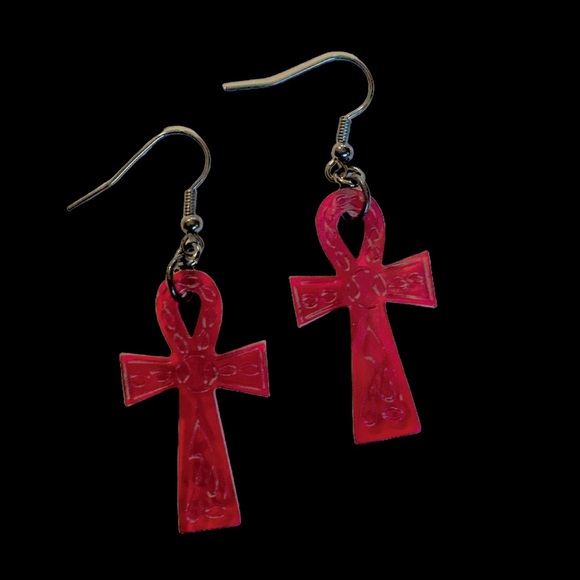 Egyptian Ankh Red Cross Earrings - Picture 1 of 7